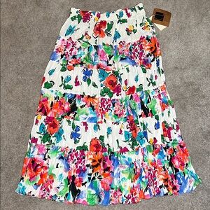 NWT Vintage Carol Little Colorful Floral Tiered Long Twirl Maxi Skirt Boho 14W